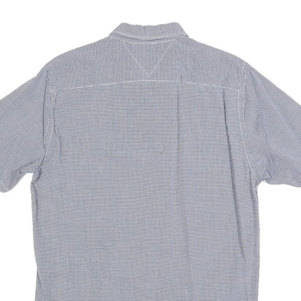 TOMMY HILFIGER Mens Blue Check Shirt M Cotton Blend Short Sleeve Button Collar