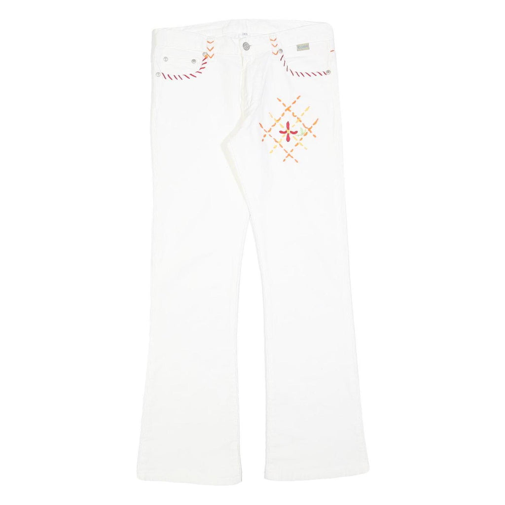 CRYSTAL Womens Cotton Blend White Embroidered Regular Flared Trousers W27 L30