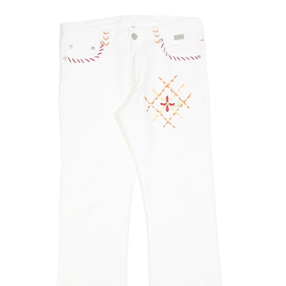 CRYSTAL Womens Cotton Blend White Embroidered Regular Flared Trousers W27 L30
