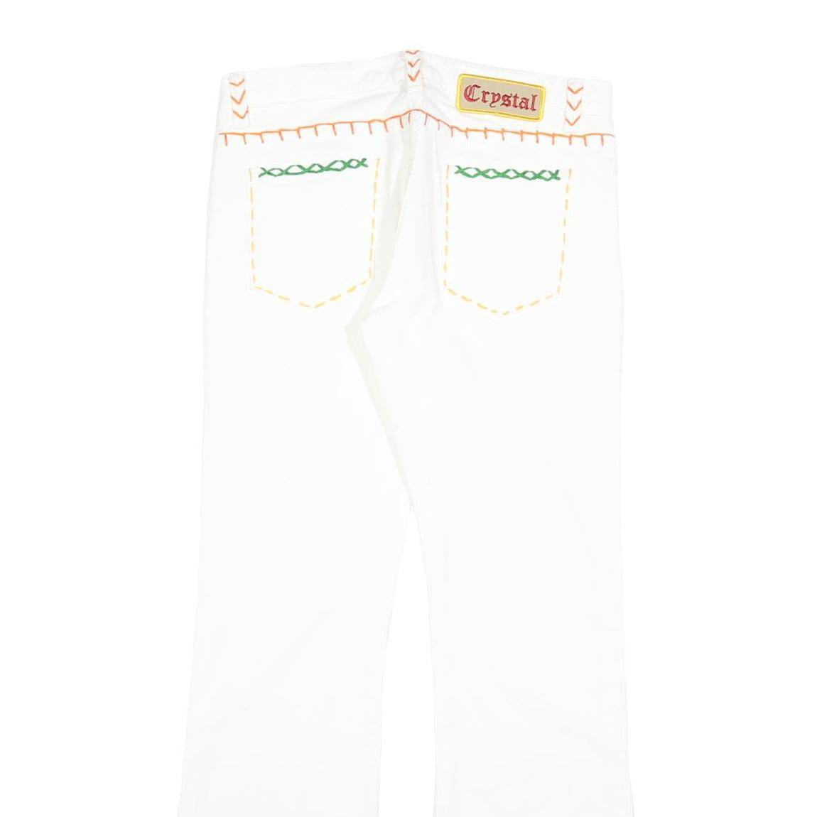 CRYSTAL Womens Cotton Blend White Embroidered Regular Flared Trousers W27 L30