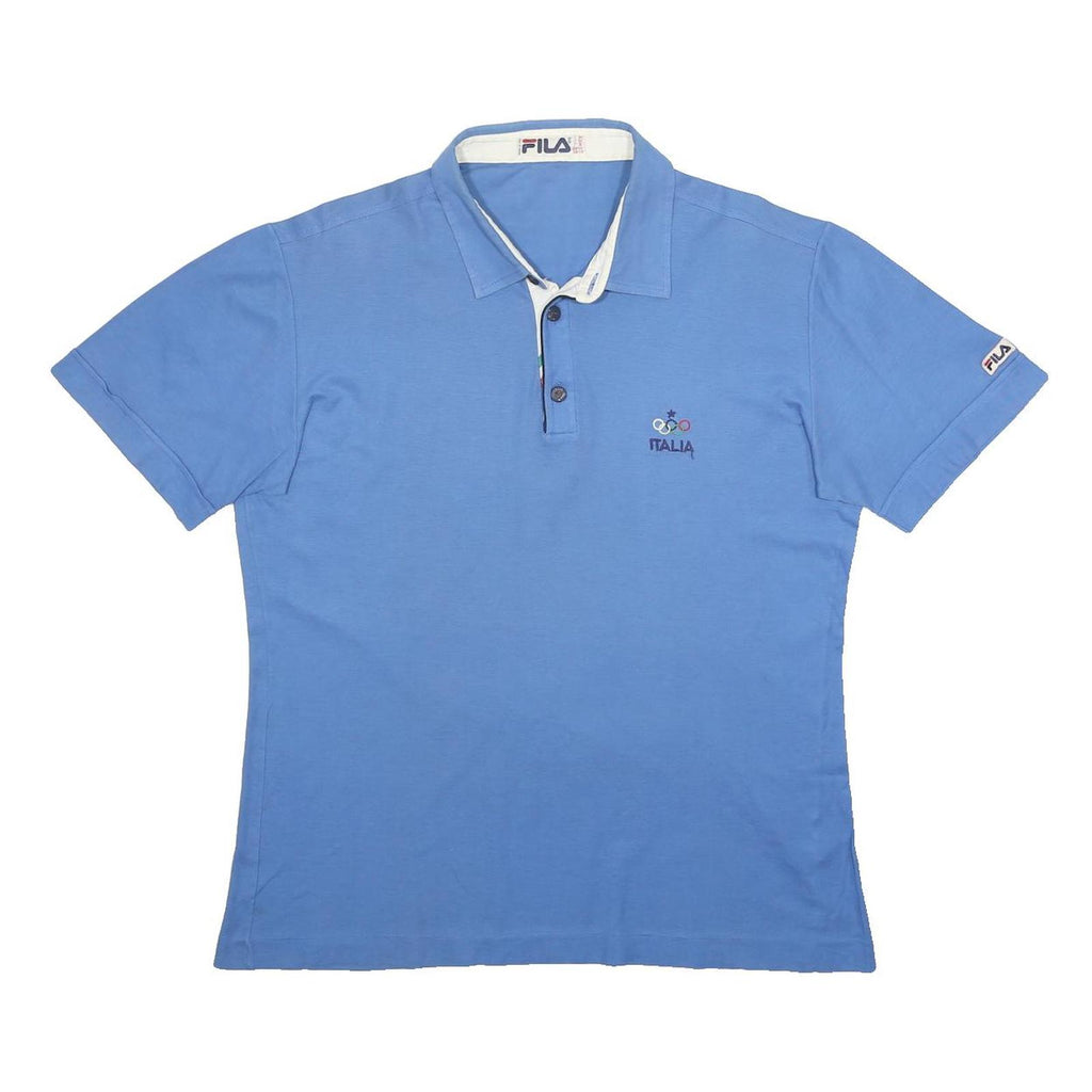 FILA Womens Blue Italia Short Sleeve Plain Polo Shirt L Cotton Casual Sports
