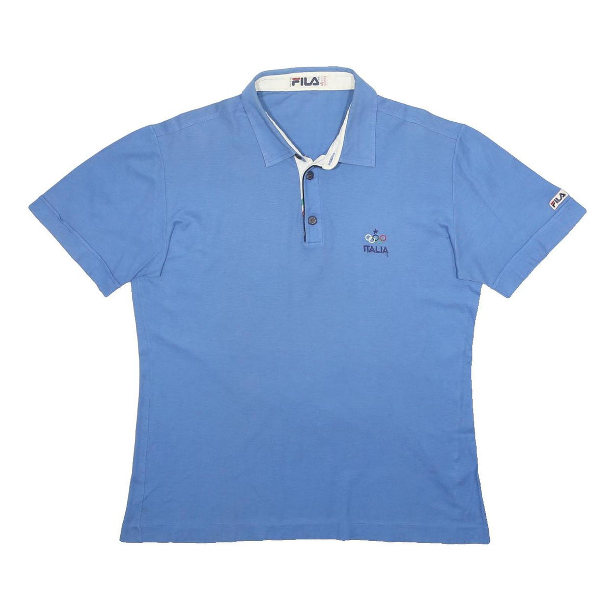 FILA Womens Blue Italia Short Sleeve Plain Polo Shirt L Cotton Casual Sports