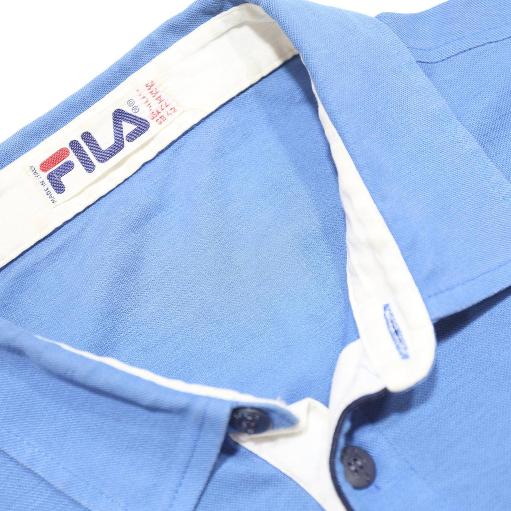 FILA Womens Blue Italia Short Sleeve Plain Polo Shirt L Cotton Casual Sports
