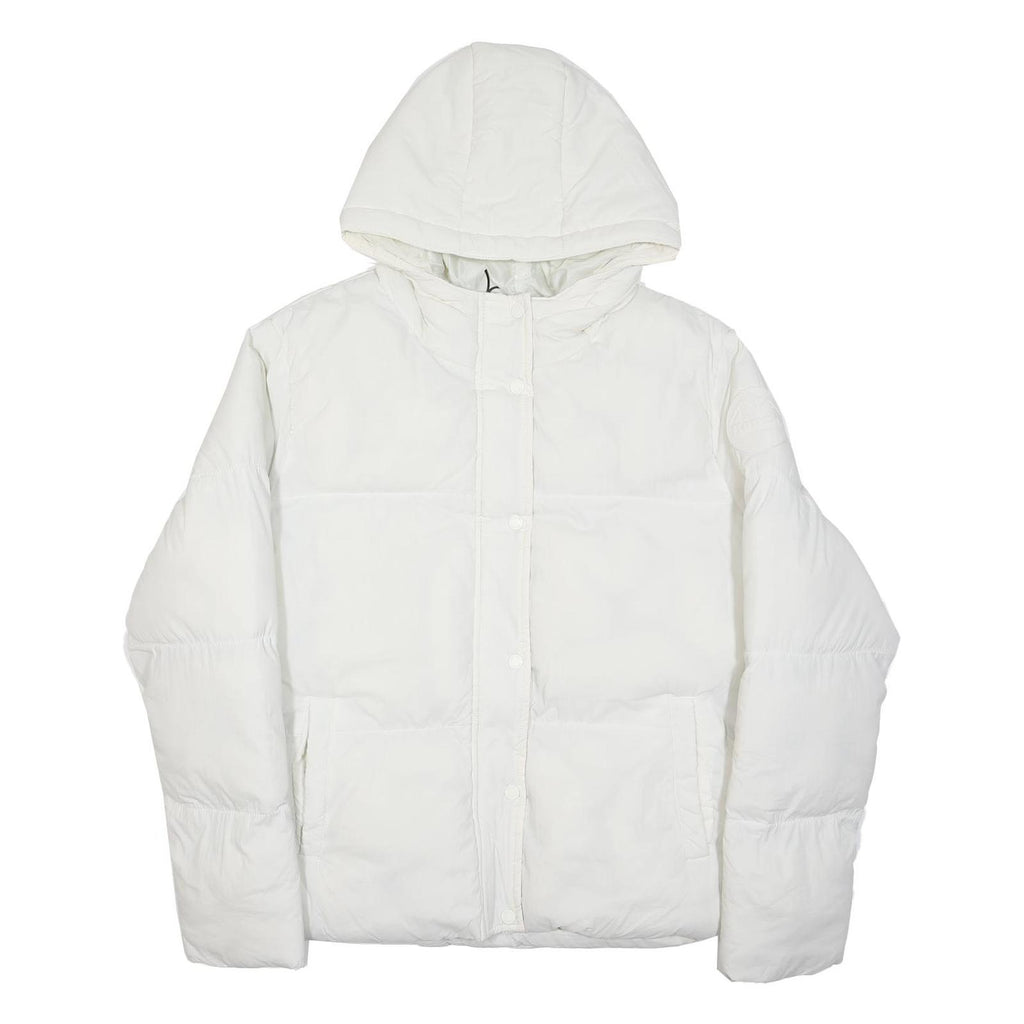 BENCH Womens White Hooded Zip Jacket UK 16 Polyester Puffer Quilted Warm