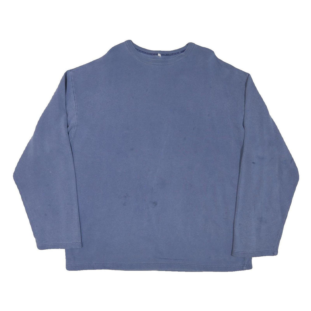 Mens Blue Sweatshirt XL Floral Graphic Crew Neck Cotton Blend Casual