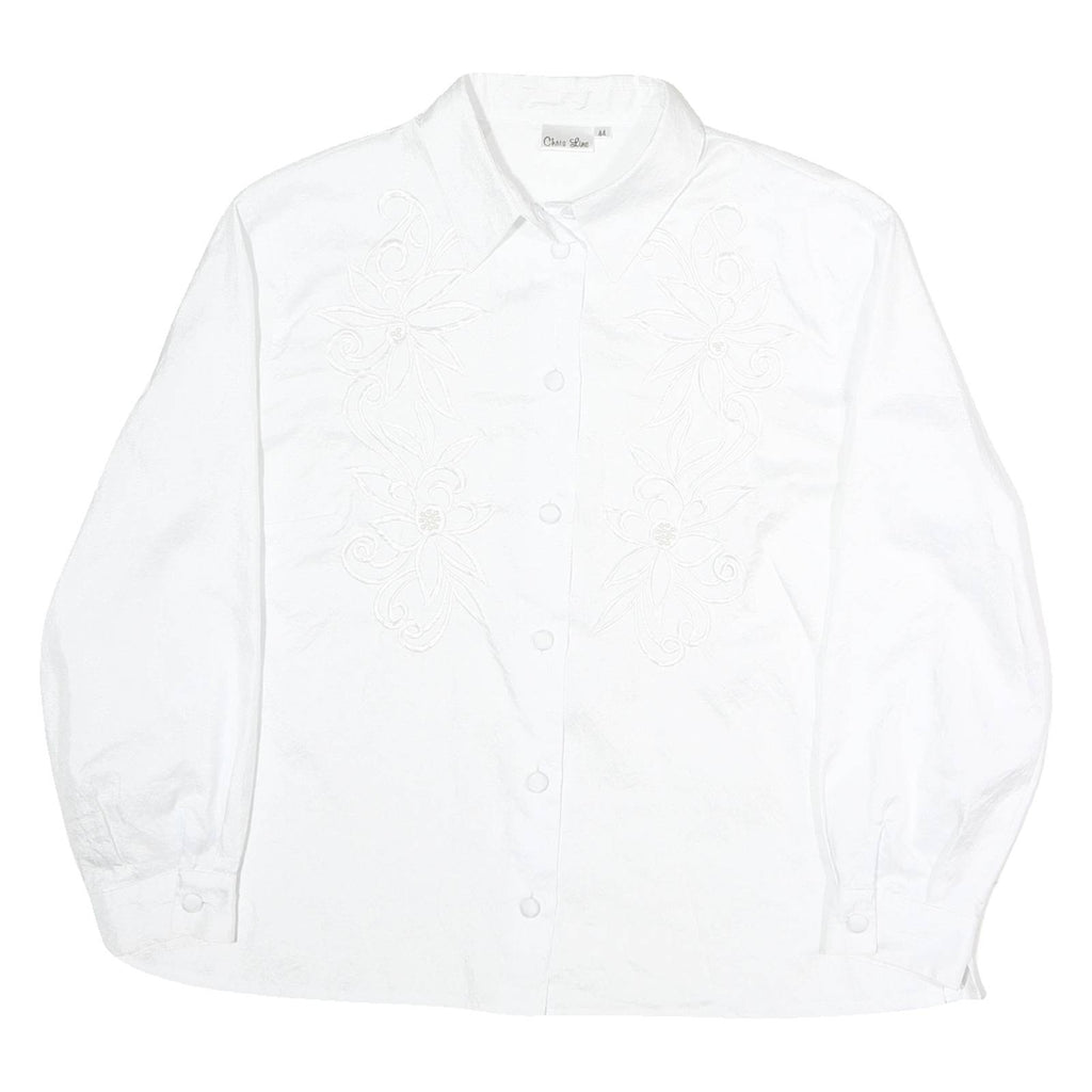 CHRIS LINE Womens White Printed Shirt Long Sleeve Collar L Button Front