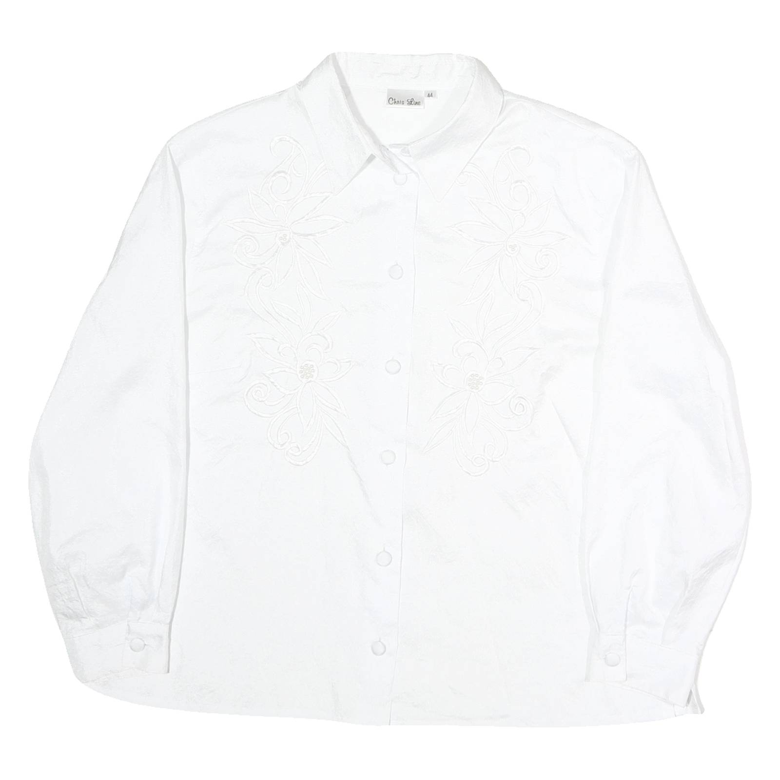 CHRIS LINE Womens White Printed Shirt Long Sleeve Collar L Button Front