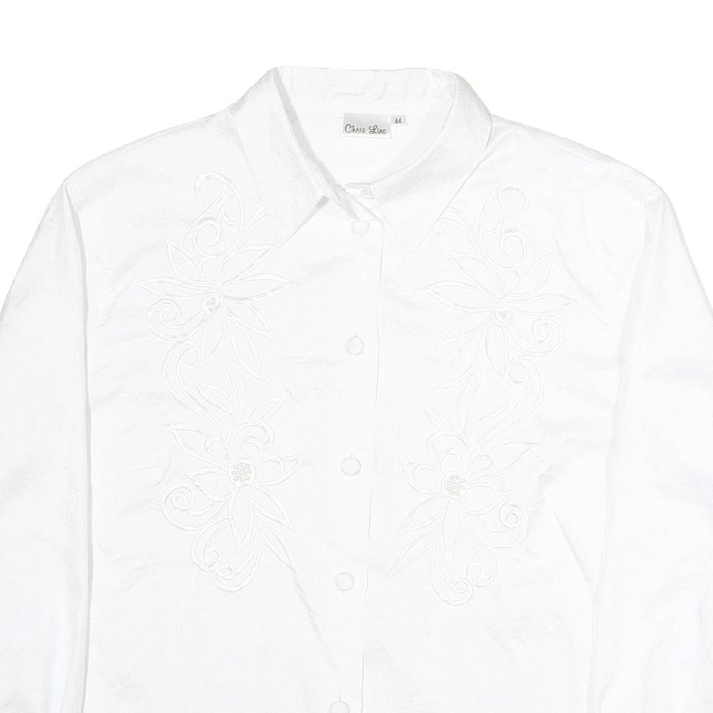 CHRIS LINE Womens White Printed Shirt Long Sleeve Collar L Button Front