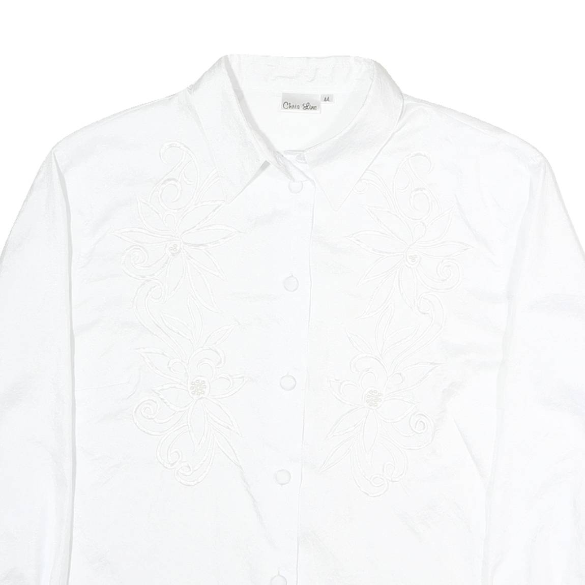 CHRIS LINE Womens White Printed Shirt Long Sleeve Collar L Button Front