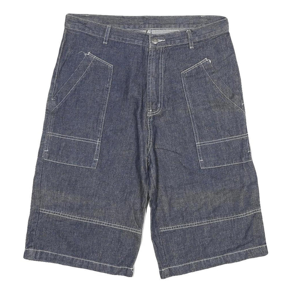 Womens Denim Blue Cotton Blend Casual Shorts XL W32 Large Pockets Relaxed Fit