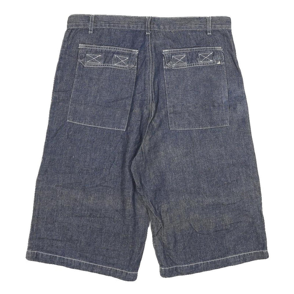 Womens Denim Blue Cotton Blend Casual Shorts XL W32 Large Pockets Relaxed Fit