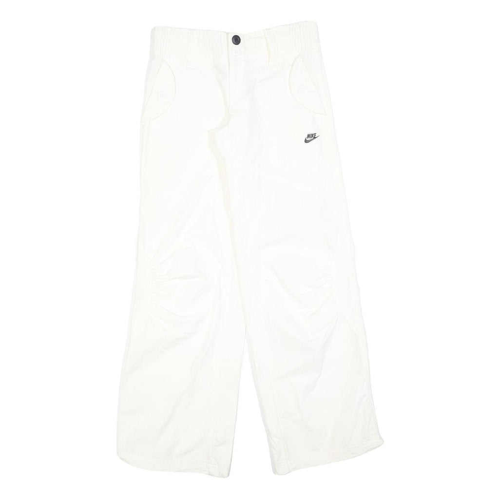NIKE Girls Cotton Blend White Relaxed Wide-Leg Trousers W27 L30 Casual