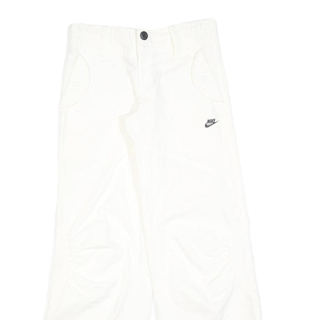 NIKE Girls Cotton Blend White Relaxed Wide-Leg Trousers W27 L30 Casual