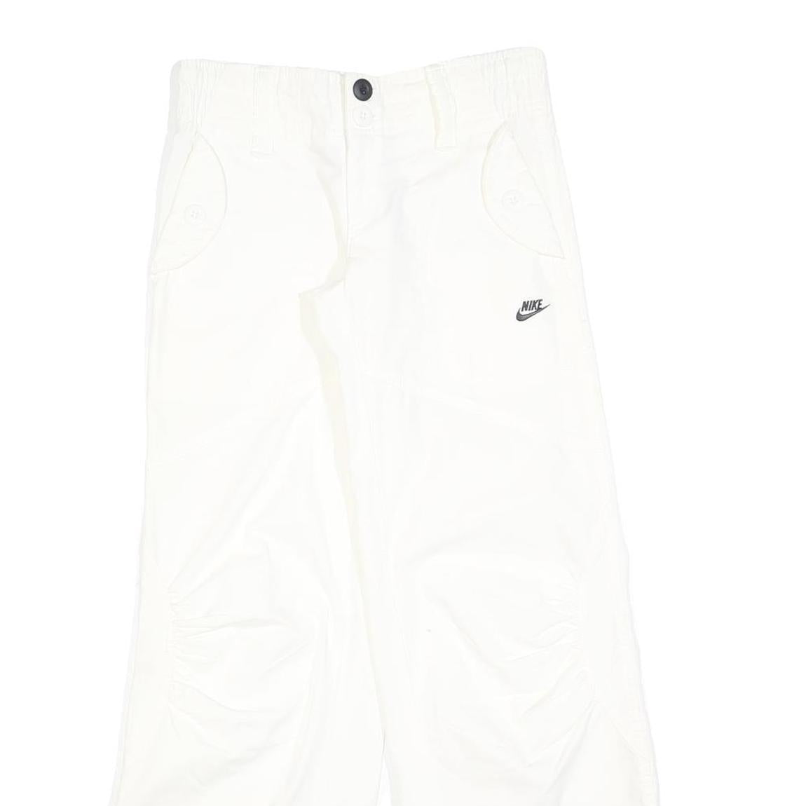 NIKE Girls Cotton Blend White Relaxed Wide-Leg Trousers W27 L30 Casual