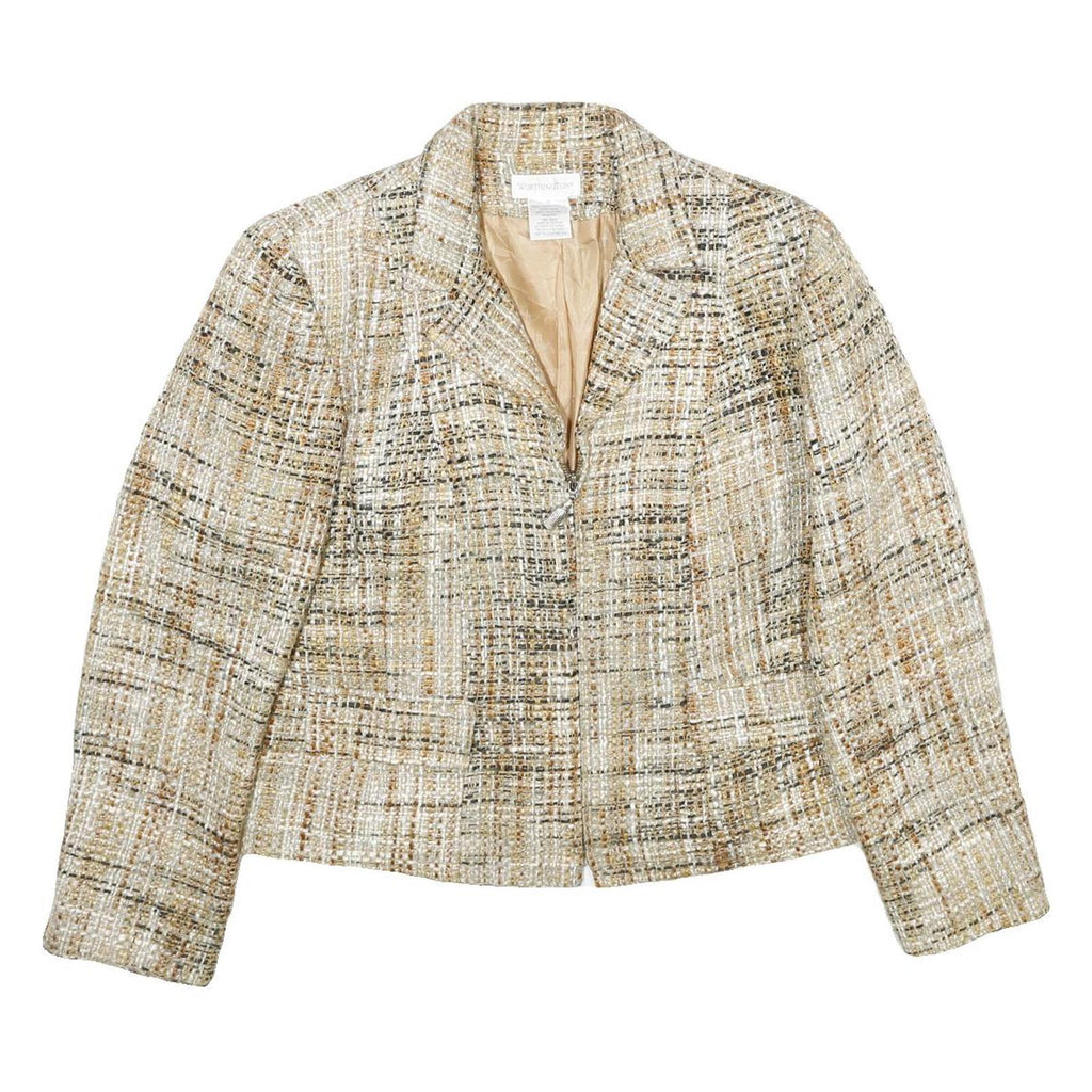 WORTHINGTON Womens Beige & Brown Tweed Zip Jacket UK 16 Acrylic Classic Fit
