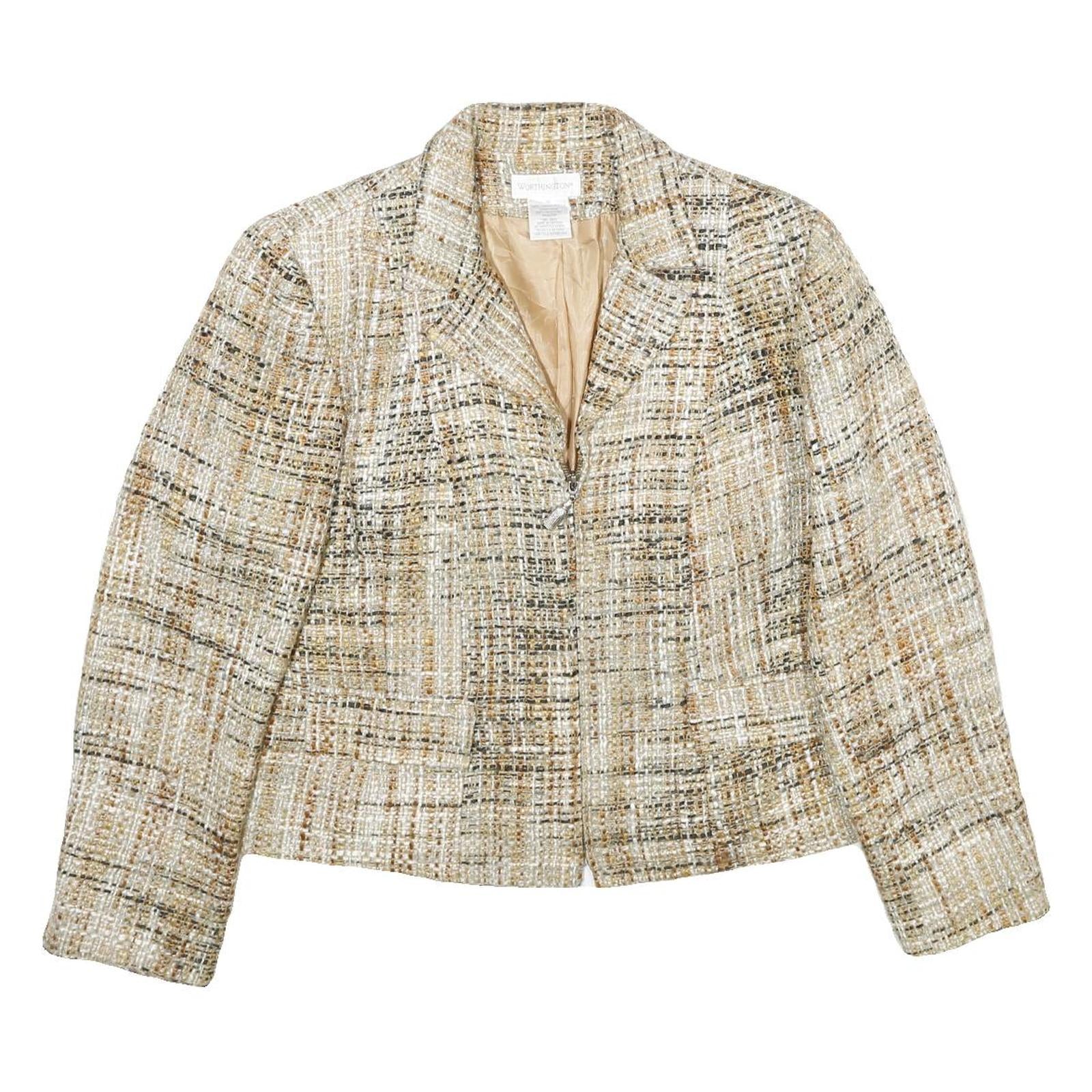 WORTHINGTON Womens Beige & Brown Tweed Zip Jacket UK 16 Acrylic Classic Fit