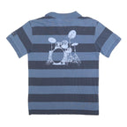HARD ROCK CAFE Mens Blue & Navy Drum Kit Stripe Short Sleeve Polo Shirt L