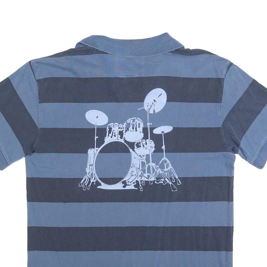 HARD ROCK CAFE Mens Blue & Navy Drum Kit Stripe Short Sleeve Polo Shirt L