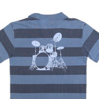HARD ROCK CAFE Mens Blue & Navy Drum Kit Stripe Short Sleeve Polo Shirt L