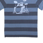 HARD ROCK CAFE Mens Blue & Navy Drum Kit Stripe Short Sleeve Polo Shirt L