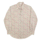 Mens Beige Floral Cotton Blend Shirt L Vintage Style Button Closure