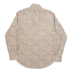 Mens Beige Floral Cotton Blend Shirt L Vintage Style Button Closure