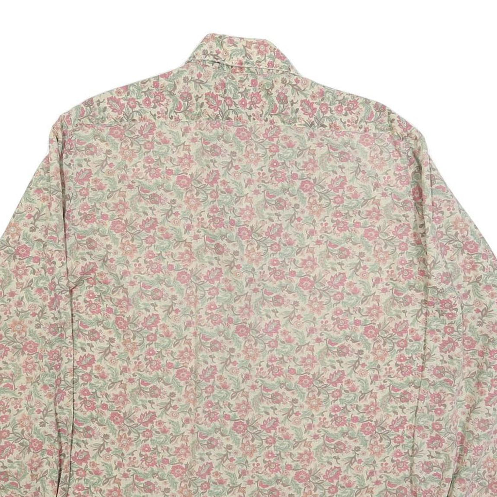 Mens Beige Floral Cotton Blend Shirt L Vintage Style Button Closure