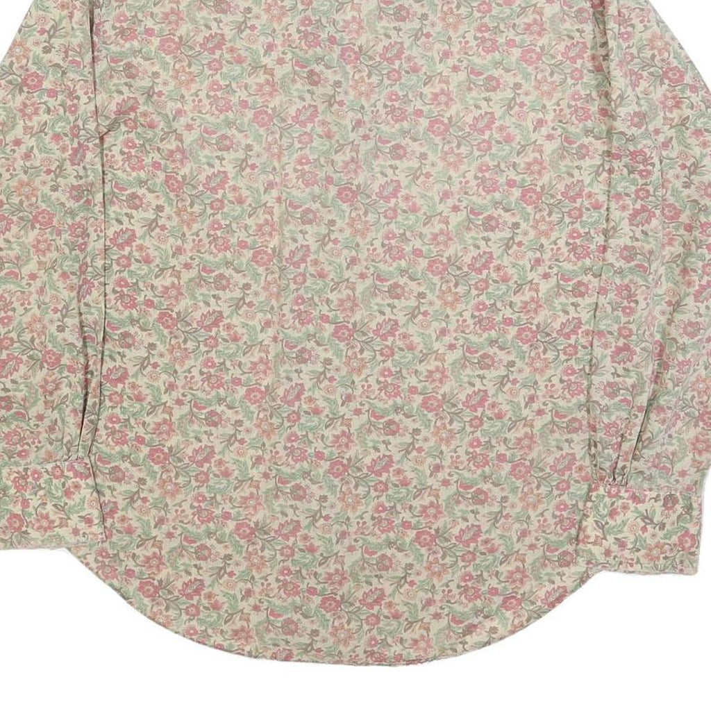 Mens Beige Floral Cotton Blend Shirt L Vintage Style Button Closure