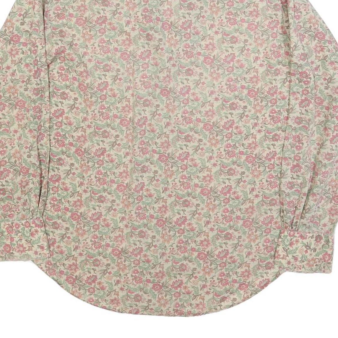 Mens Beige Floral Cotton Blend Shirt L Vintage Style Button Closure