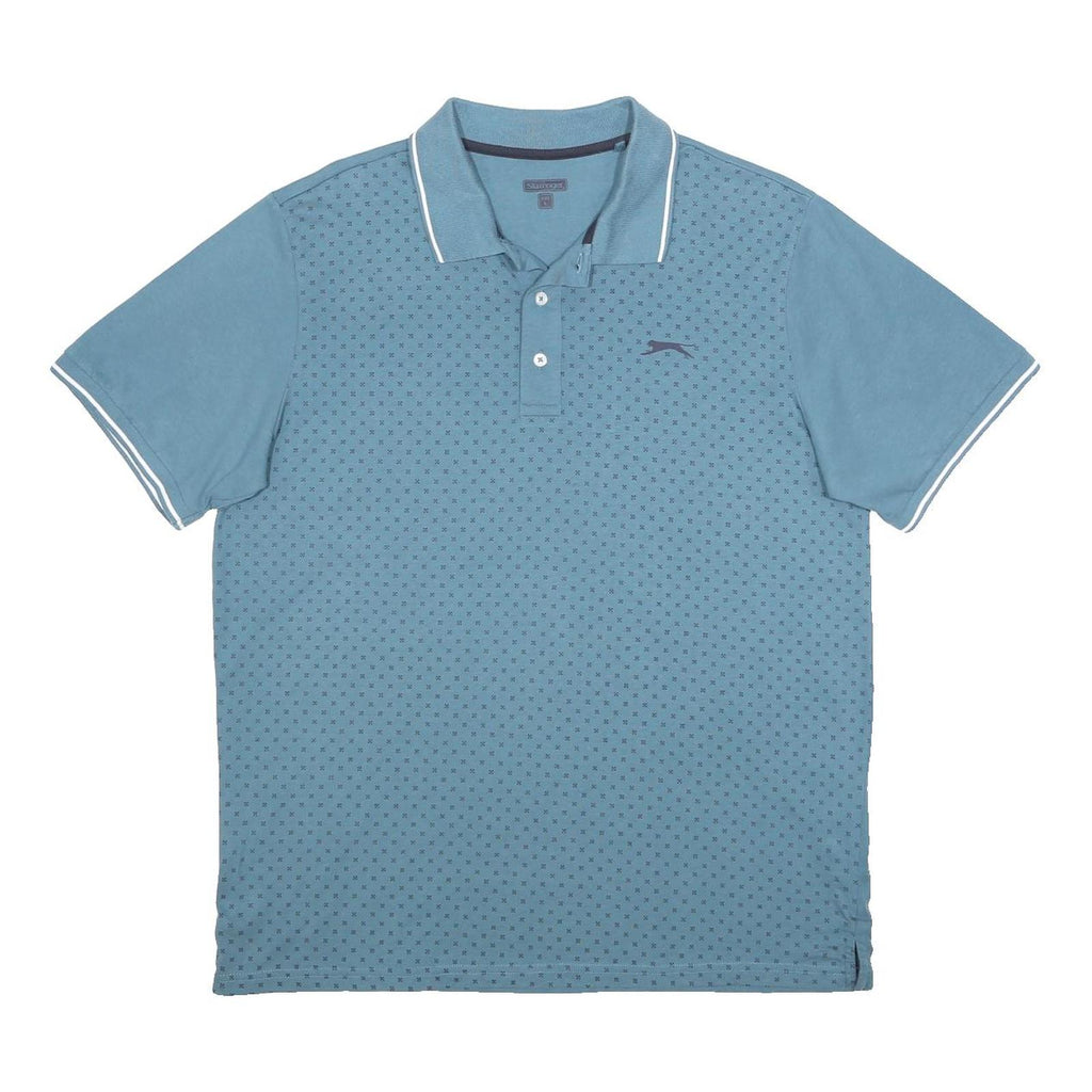 SLAZENGER Mens Blue Short Sleeve Polo Shirt L Cotton Patterned Casual