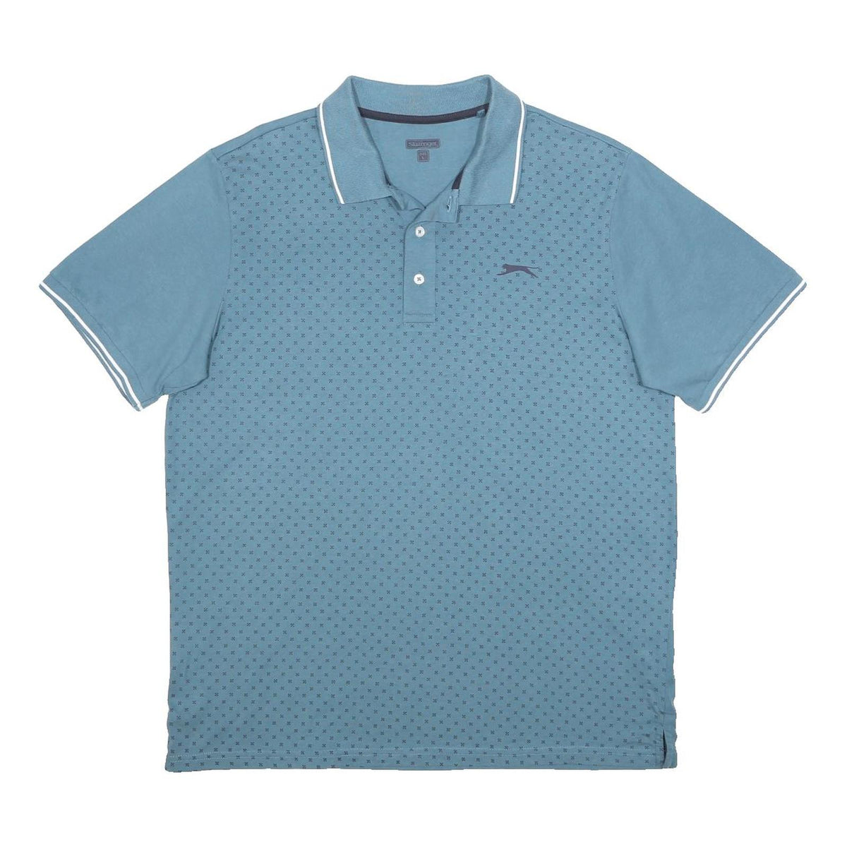 SLAZENGER Mens Blue Short Sleeve Polo Shirt L Cotton Patterned Casual