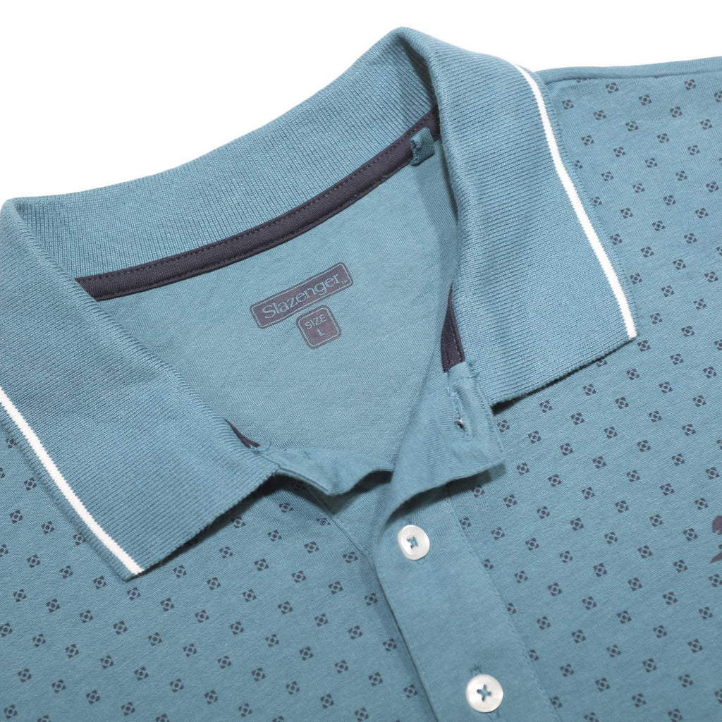 SLAZENGER Mens Blue Short Sleeve Polo Shirt L Cotton Patterned Casual