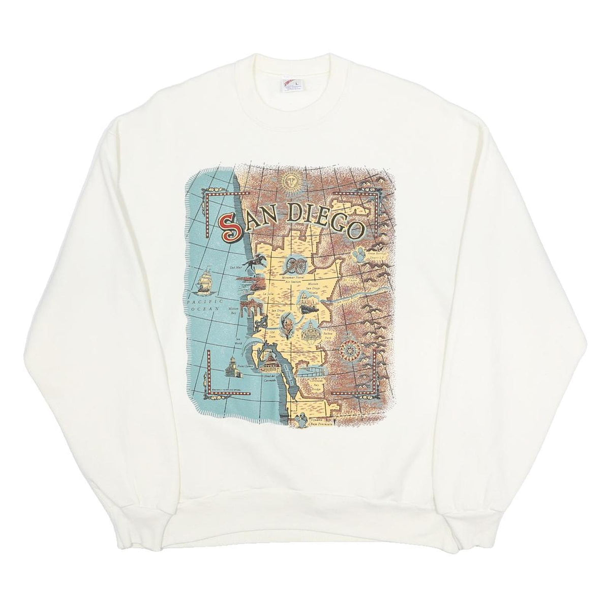JERZEES Mens White San Diego Crew Neck L Cotton Blend Crew Neck Sweatshirt
