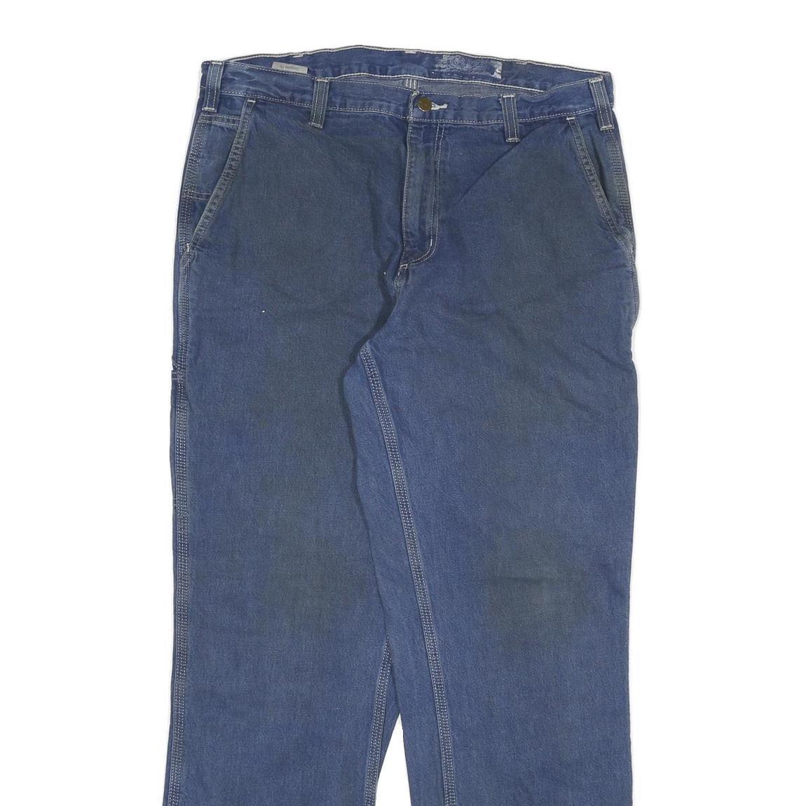 CARHARTT Mens Relaxed Blue Denim Jeans W34 L32 Workwear Zip Closure Durable