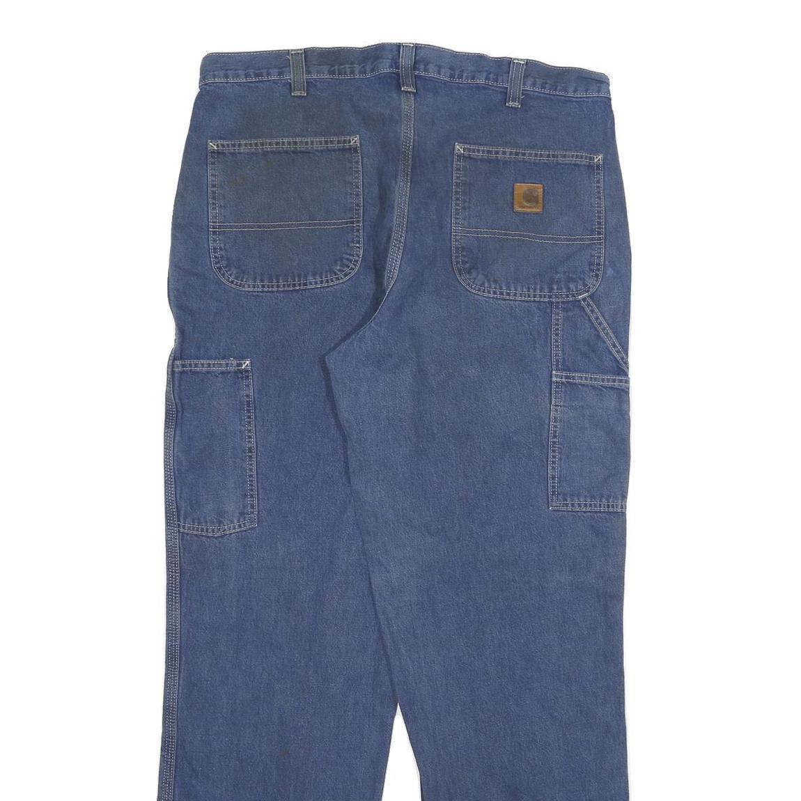 CARHARTT Mens Relaxed Blue Denim Jeans W34 L32 Workwear Zip Closure Durable
