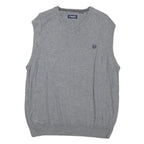 CHAPS Mens Grey Plain Pullover Cotton Blend V-Neck Jumper M Classic Style