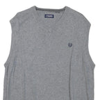 CHAPS Mens Grey Plain Pullover Cotton Blend V-Neck Jumper M Classic Style