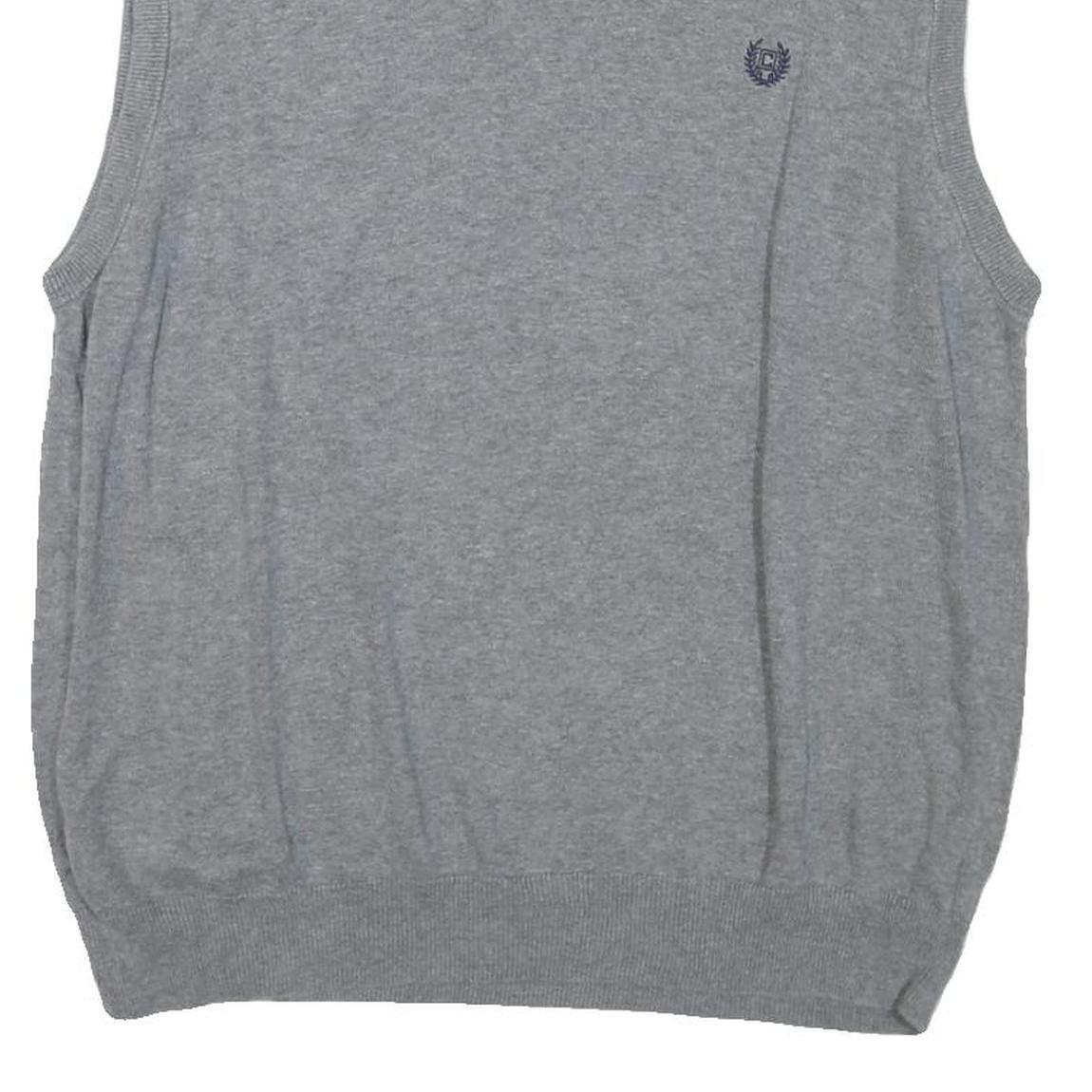 CHAPS Mens Grey Plain Pullover Cotton Blend V-Neck Jumper M Classic Style