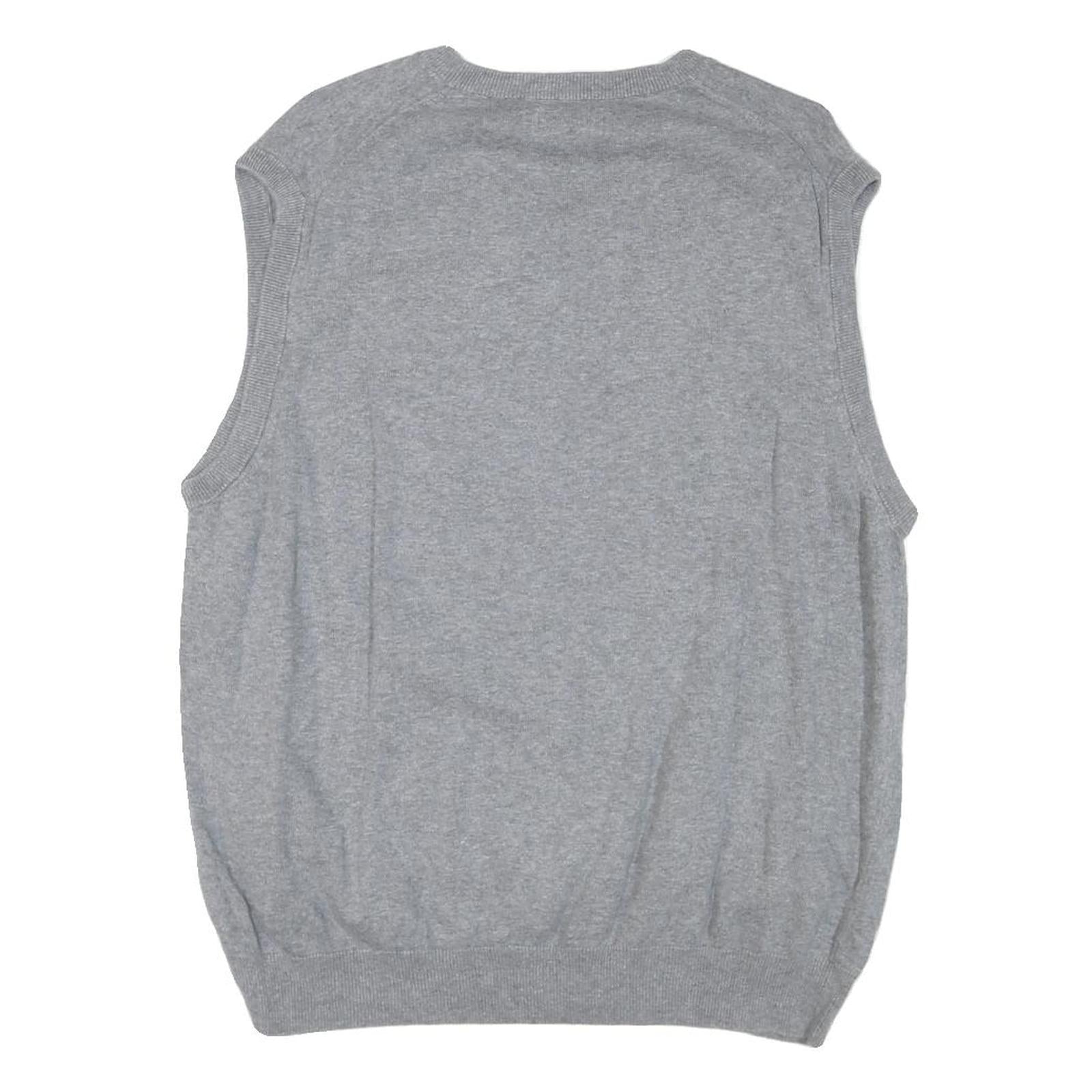 CHAPS Mens Grey Plain Pullover Cotton Blend V-Neck Jumper M Classic Style