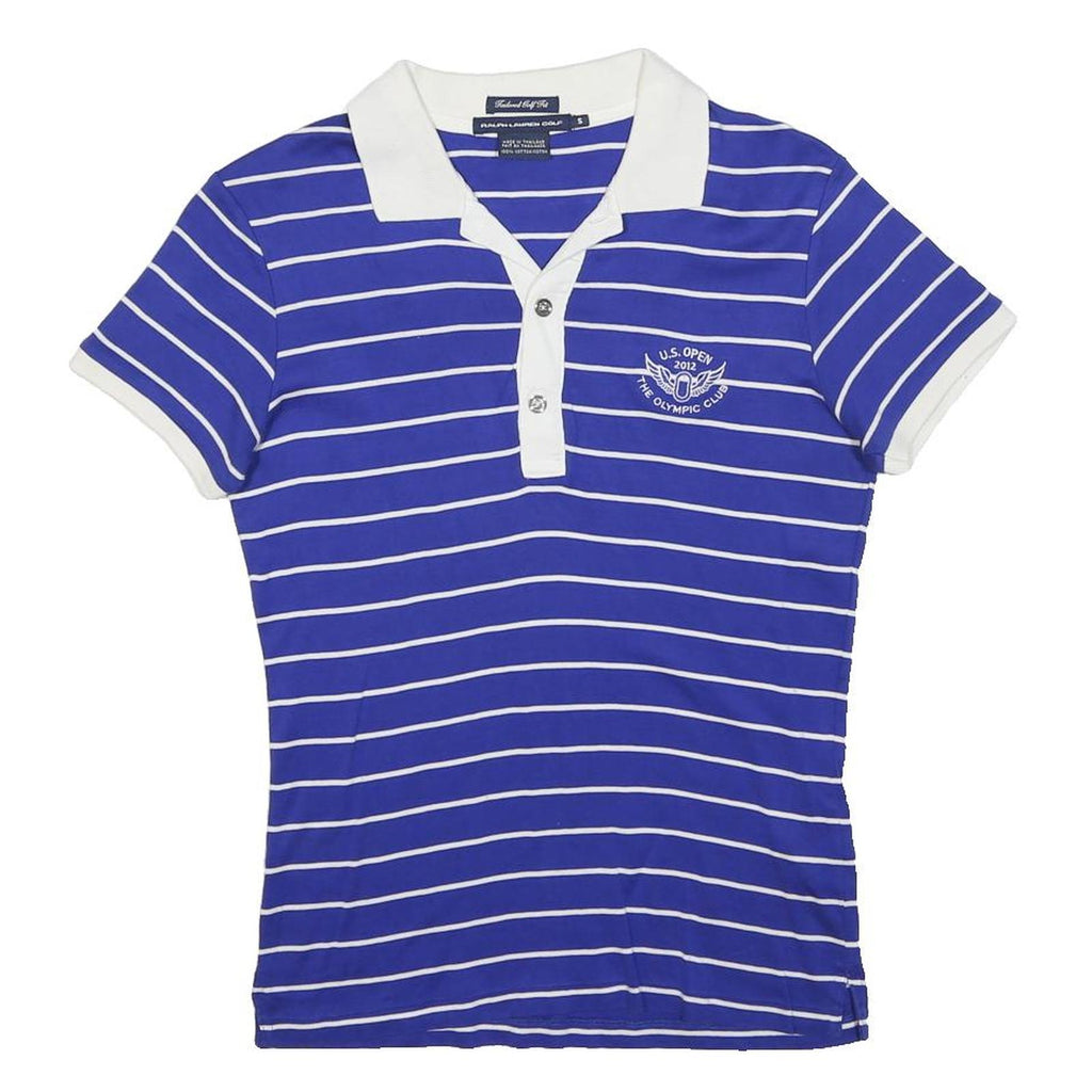 RALPH LAUREN Womens Blue & White Striped US Open Short Sleeve Polo Shirt S