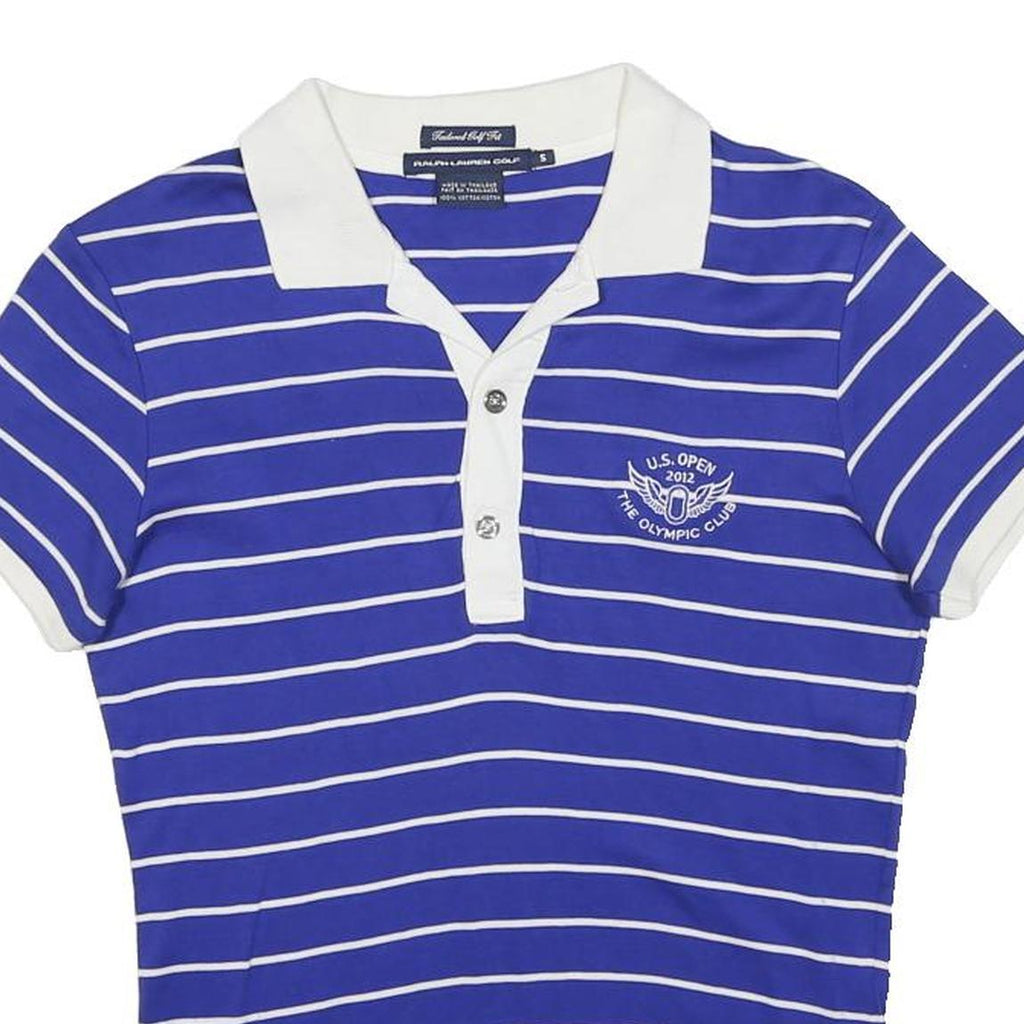 RALPH LAUREN Womens Blue & White Striped US Open Short Sleeve Polo Shirt S