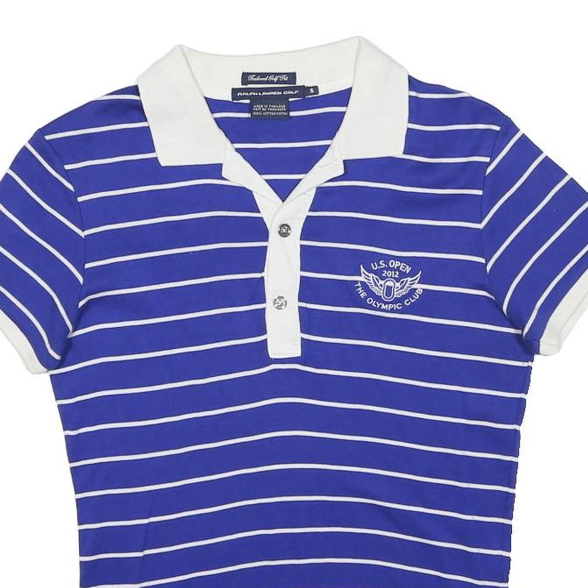 RALPH LAUREN Womens Blue & White Striped US Open Short Sleeve Polo Shirt S