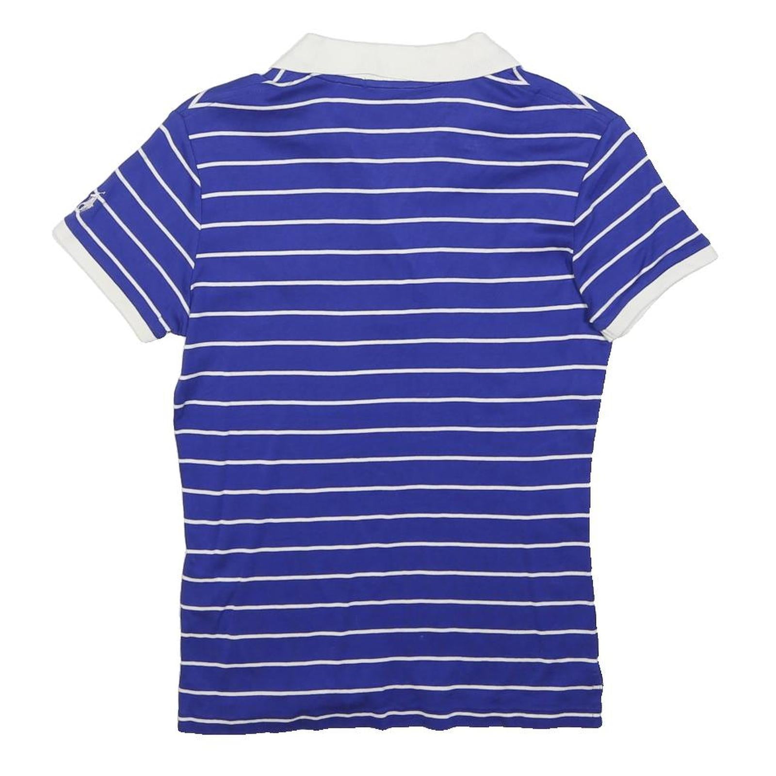 RALPH LAUREN Womens Blue & White Striped US Open Short Sleeve Polo Shirt S