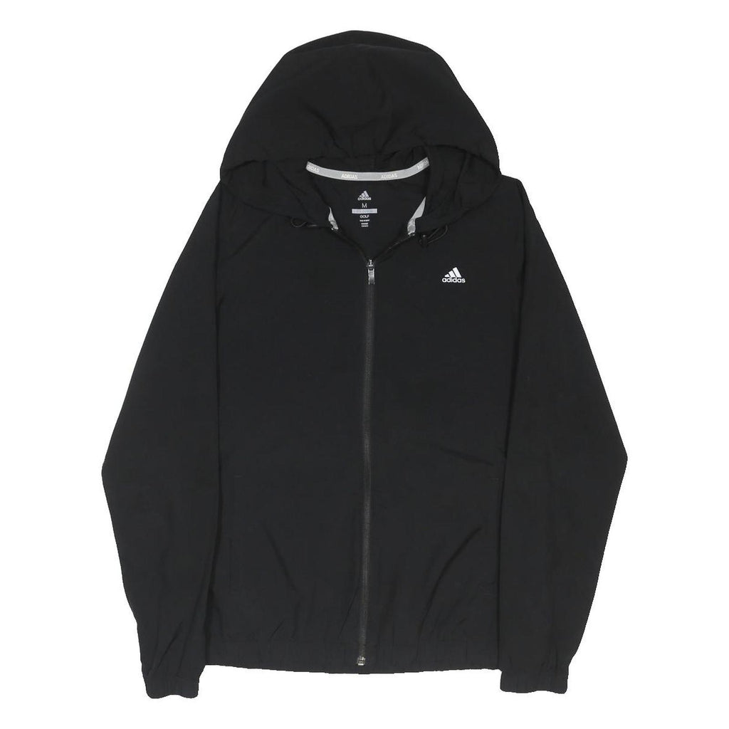 ADIDAS Mens Black Golf Jacket M Polyester Blend Zip Hooded Plain Lightweight