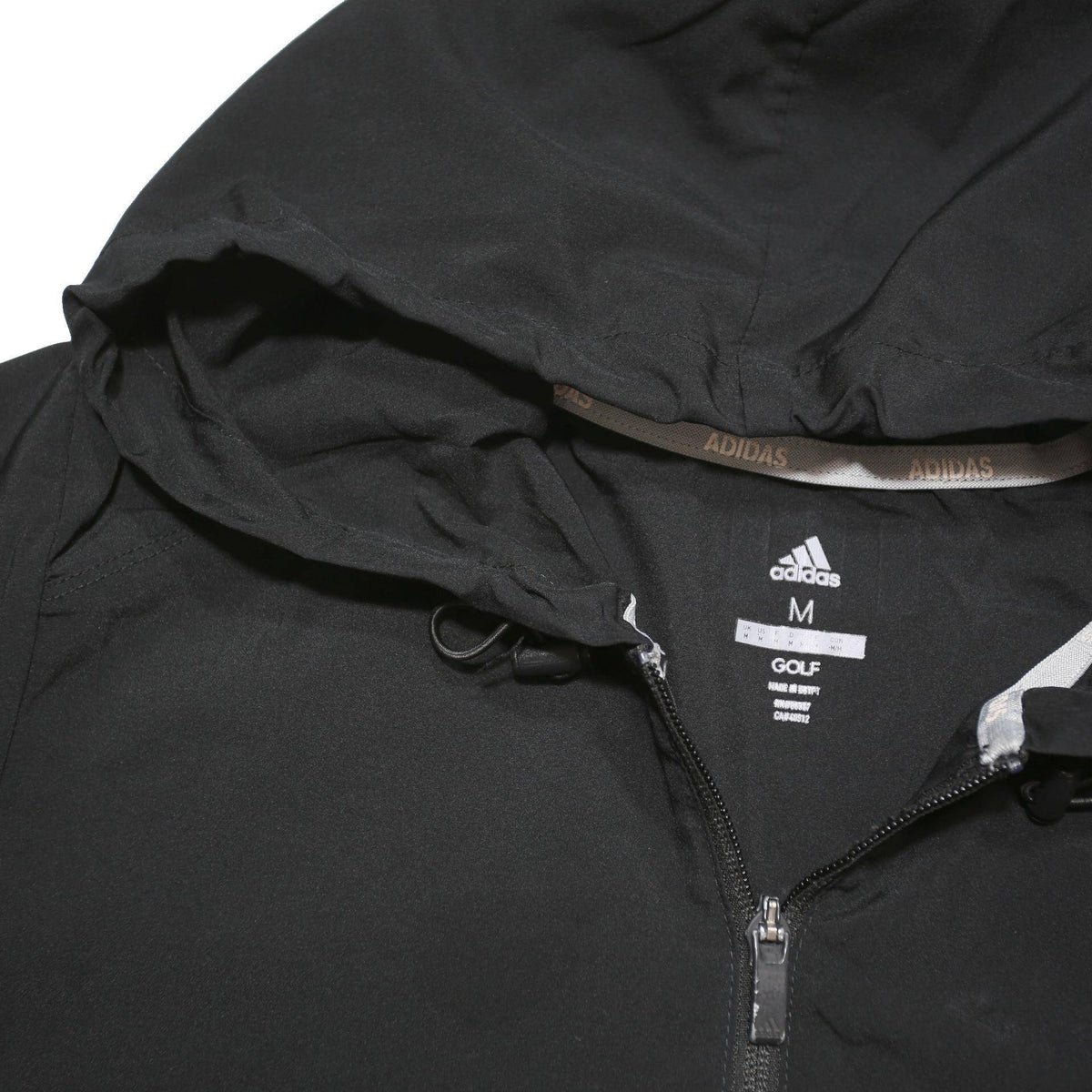 ADIDAS Mens Black Golf Jacket M Polyester Blend Zip Hooded Plain Lightweight