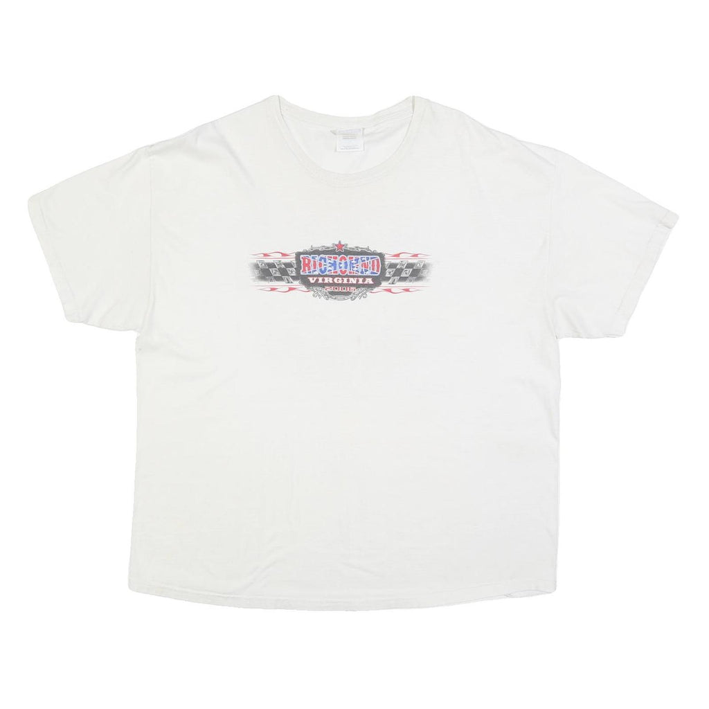 HANES Mens White Virginia Racing Graphic T-Shirt 2XL Short Sleeve Crew Neck