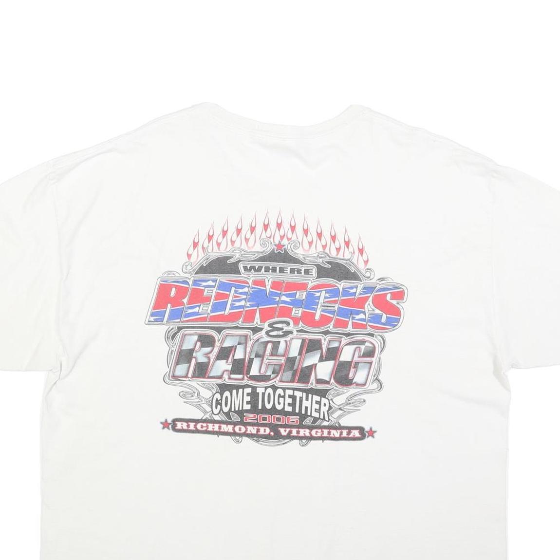 HANES Mens White Virginia Racing Graphic T-Shirt 2XL Short Sleeve Crew Neck