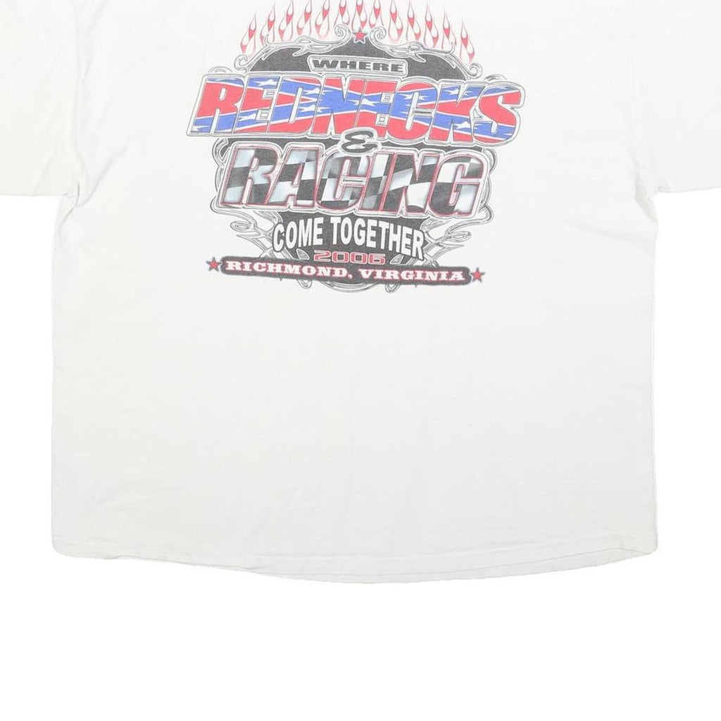 HANES Mens White Virginia Racing Graphic T-Shirt 2XL Short Sleeve Crew Neck