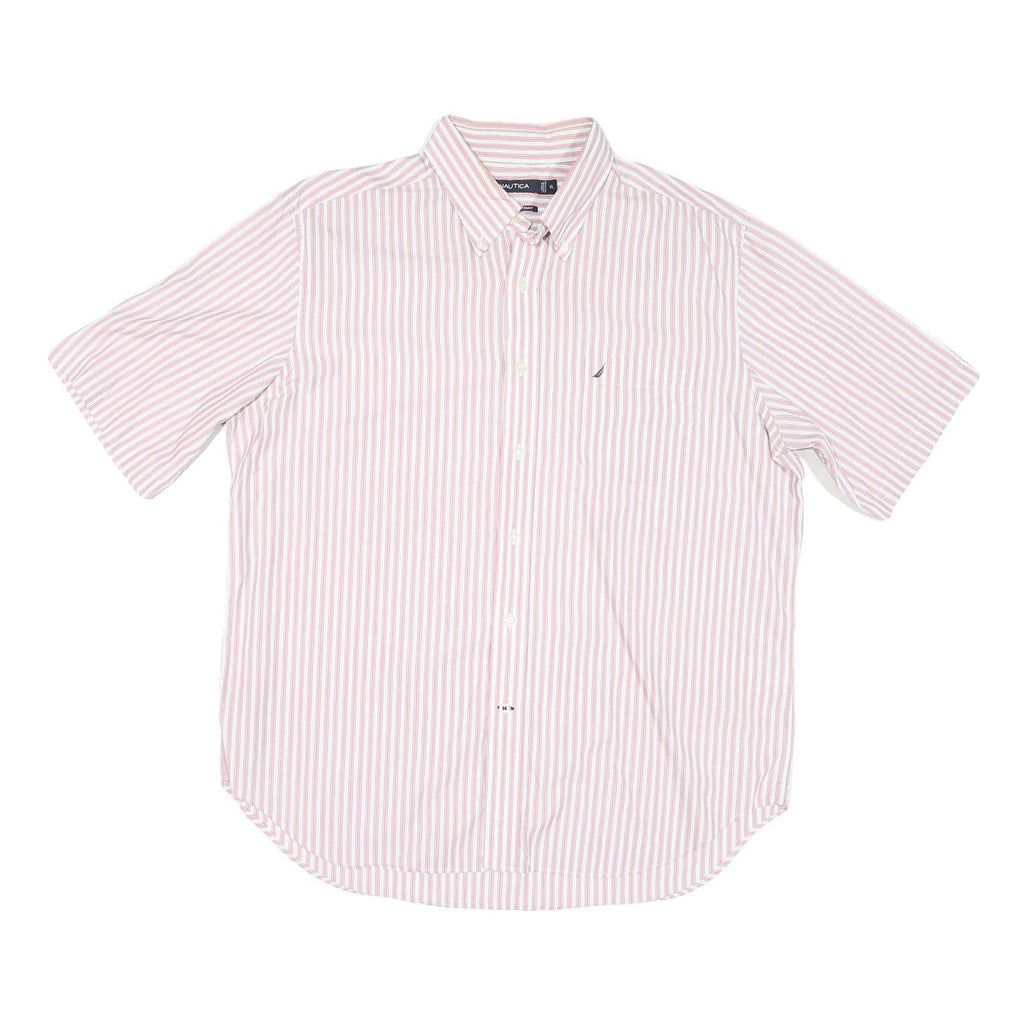 NAUTICA Mens Pink & White Striped Shirt XL Cotton Blend Button-Down Collar