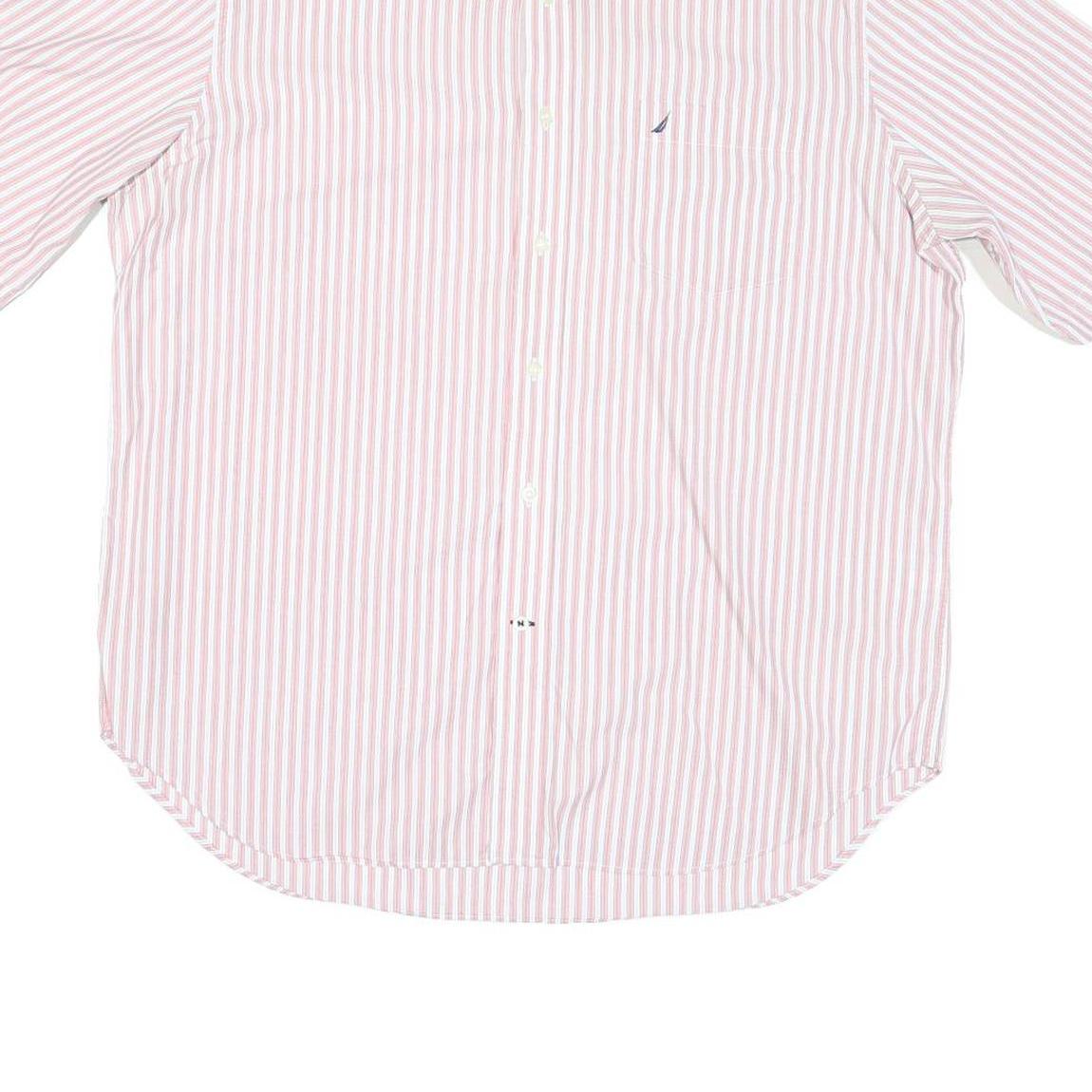 NAUTICA Mens Pink & White Striped Shirt XL Cotton Blend Button-Down Collar